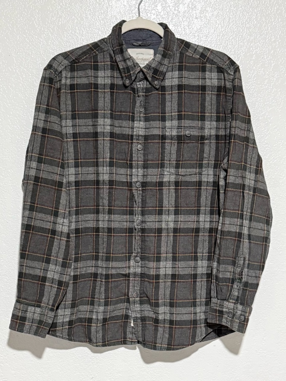 Weatherproof Men's Gray and Green Plaid Button-Down Shirt Size Large